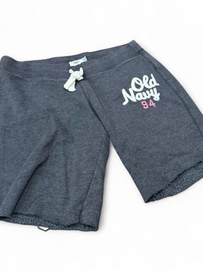 Old Navy Dark Gray Women's Shorts with White Drawstring and Pink Accent